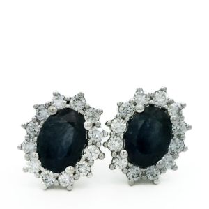 Cercei cu diamante Aur 18K si safire