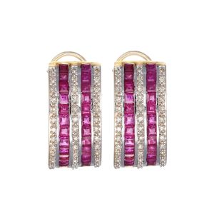 Cercei cu diamante si rubine Aur 18K